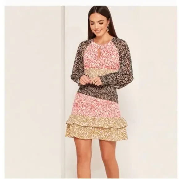 Anthro Foxiedox floral multi color smocked waist ruffle mini dress New sz Med